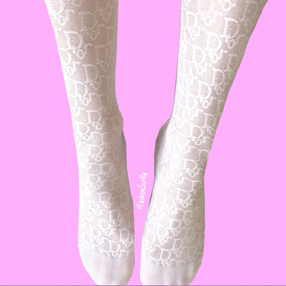 Dior White Oblique Monogram Sheer Stocking Socks - Picture 13 of 15